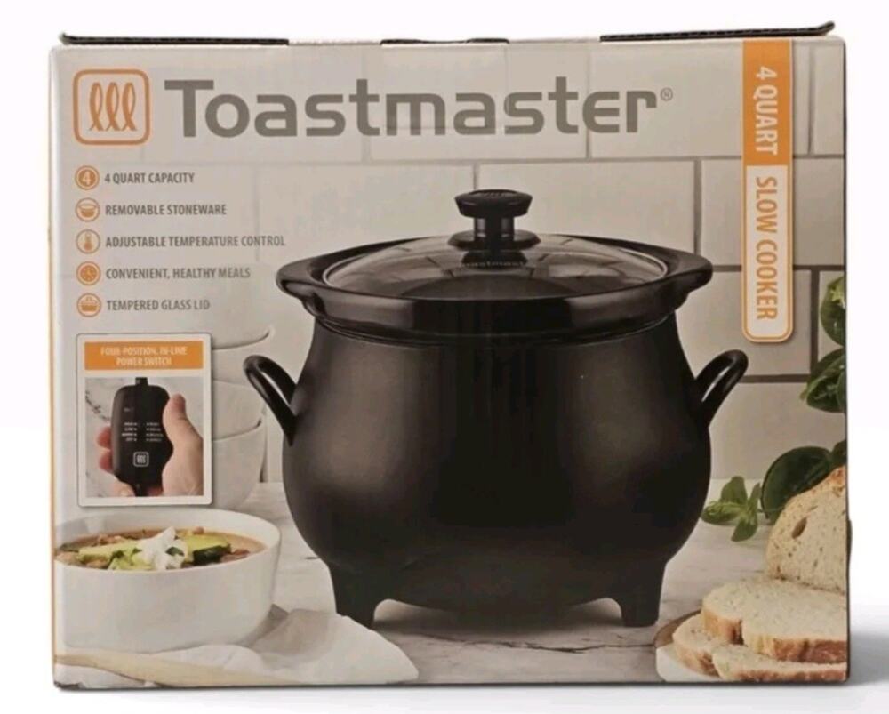 NEW Toastmaster 4 QT Black Cauldron Slow Cooker Removable Crock Lid Halloween